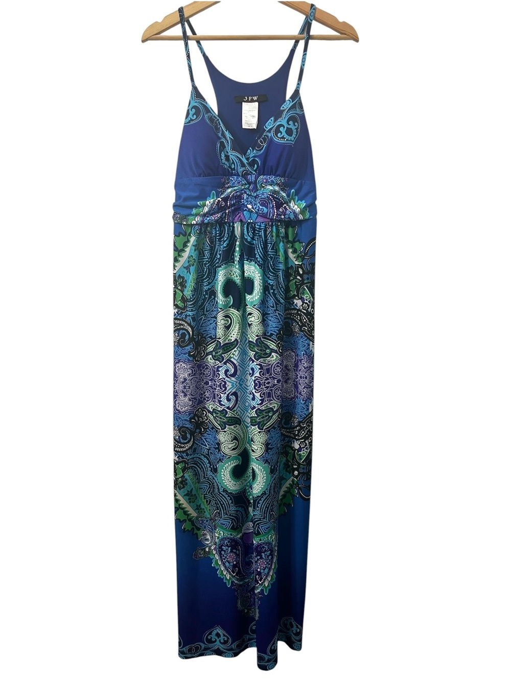 JFW XXS Blue Purple Empire Waist Sleeveless Paisley Whimsigoth Maxi Bra Dress